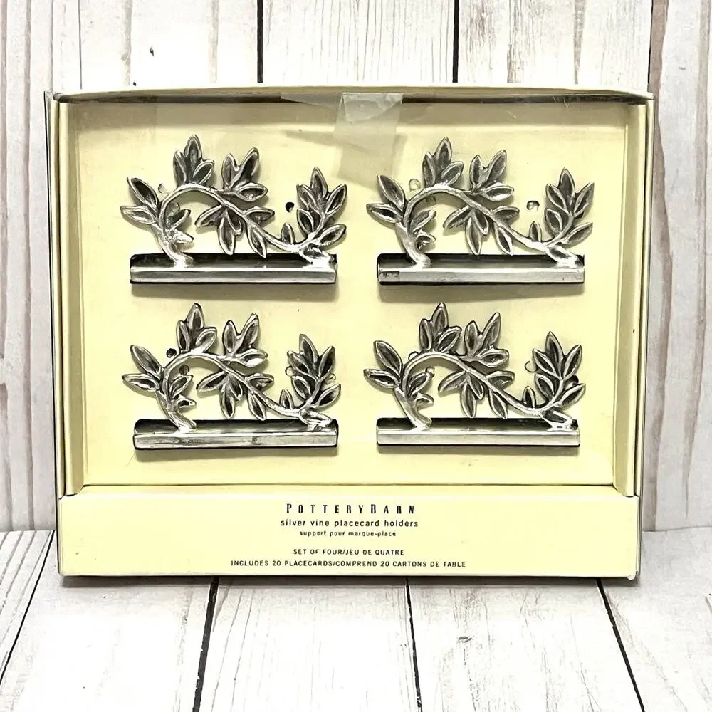 Pottery Barn Silver Vine Leaves Placecard Name Holders Set of 4